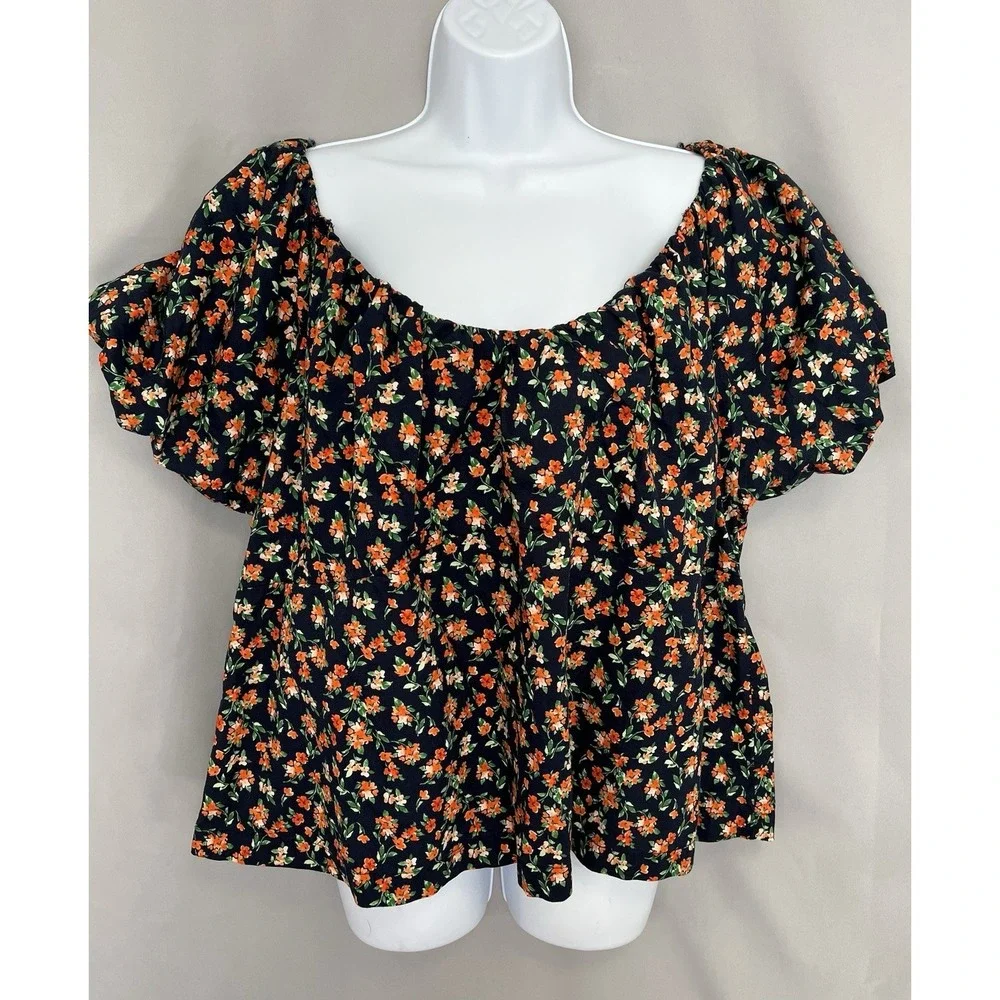 Old Navy Women's Multicolor Floral puff sleeve babydoll top Sz‎ 2X